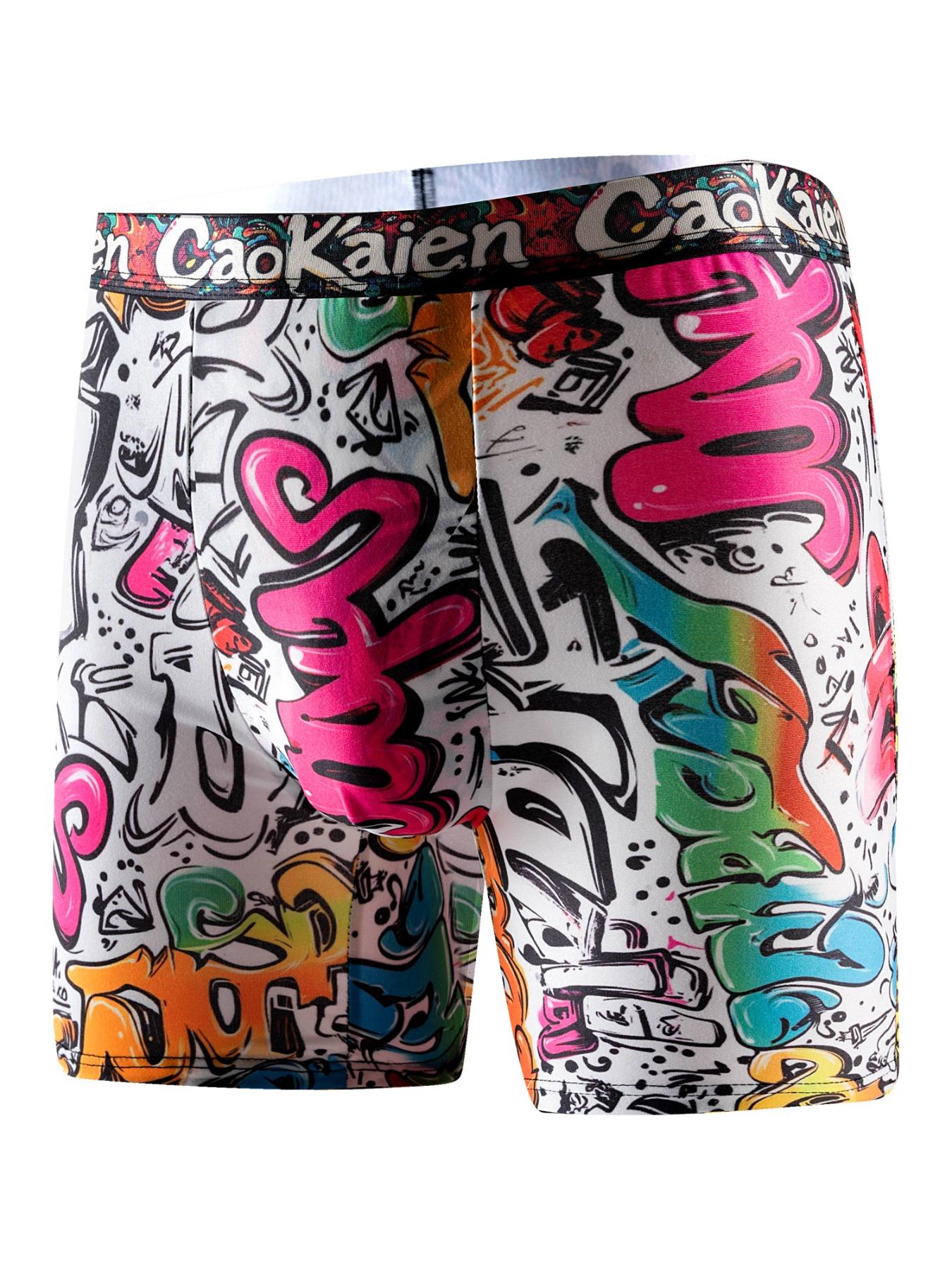 Men's All Over Print Boxer Brief, Breathable Comfy Underwear for Daily Wear, Casual Men's Underwear for All Seasons
