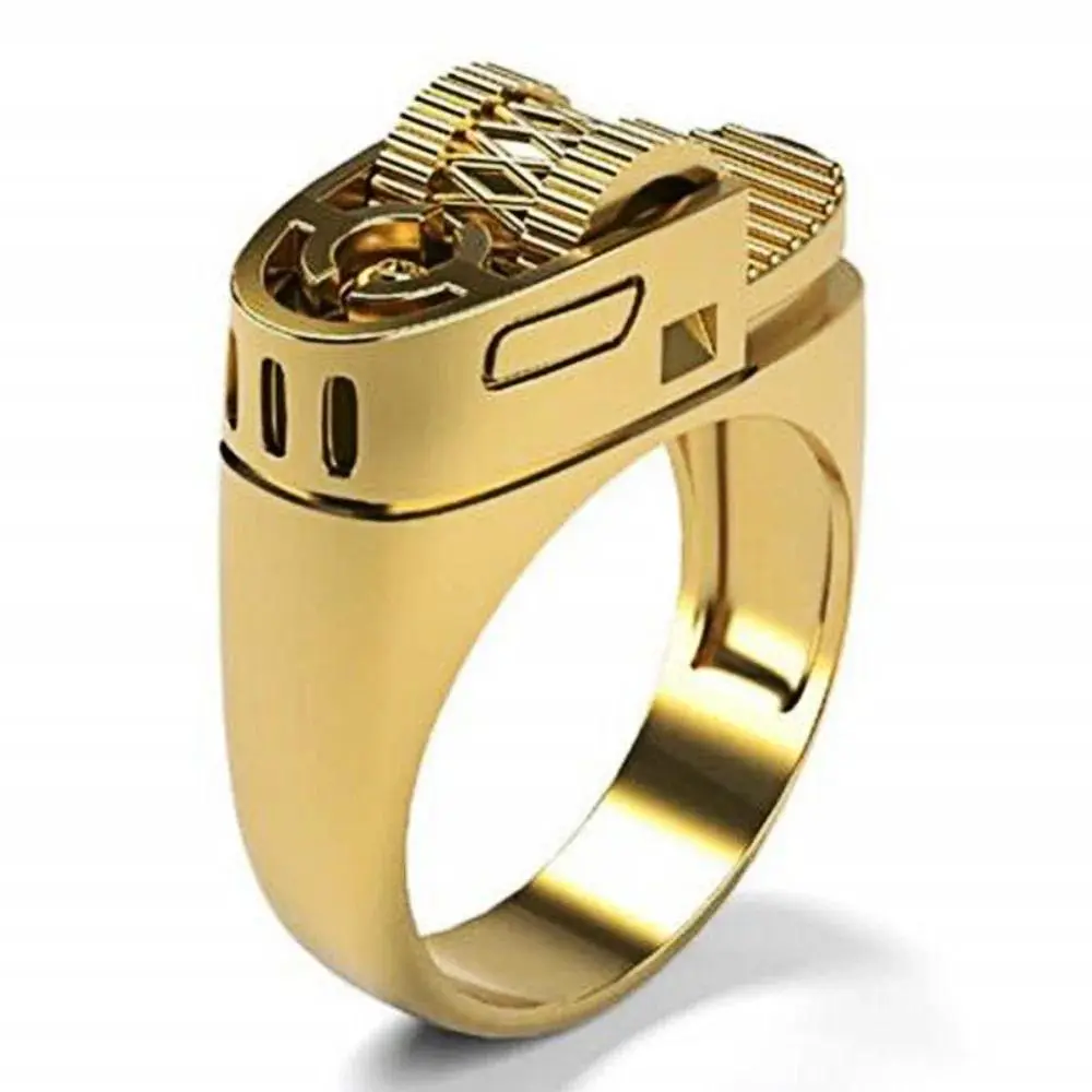 Unisex Fashion Lighter-Shape Copper Ring, European-American Style Round Band Jewelry, Multi-Size Alternative Novelty Engagement Ring