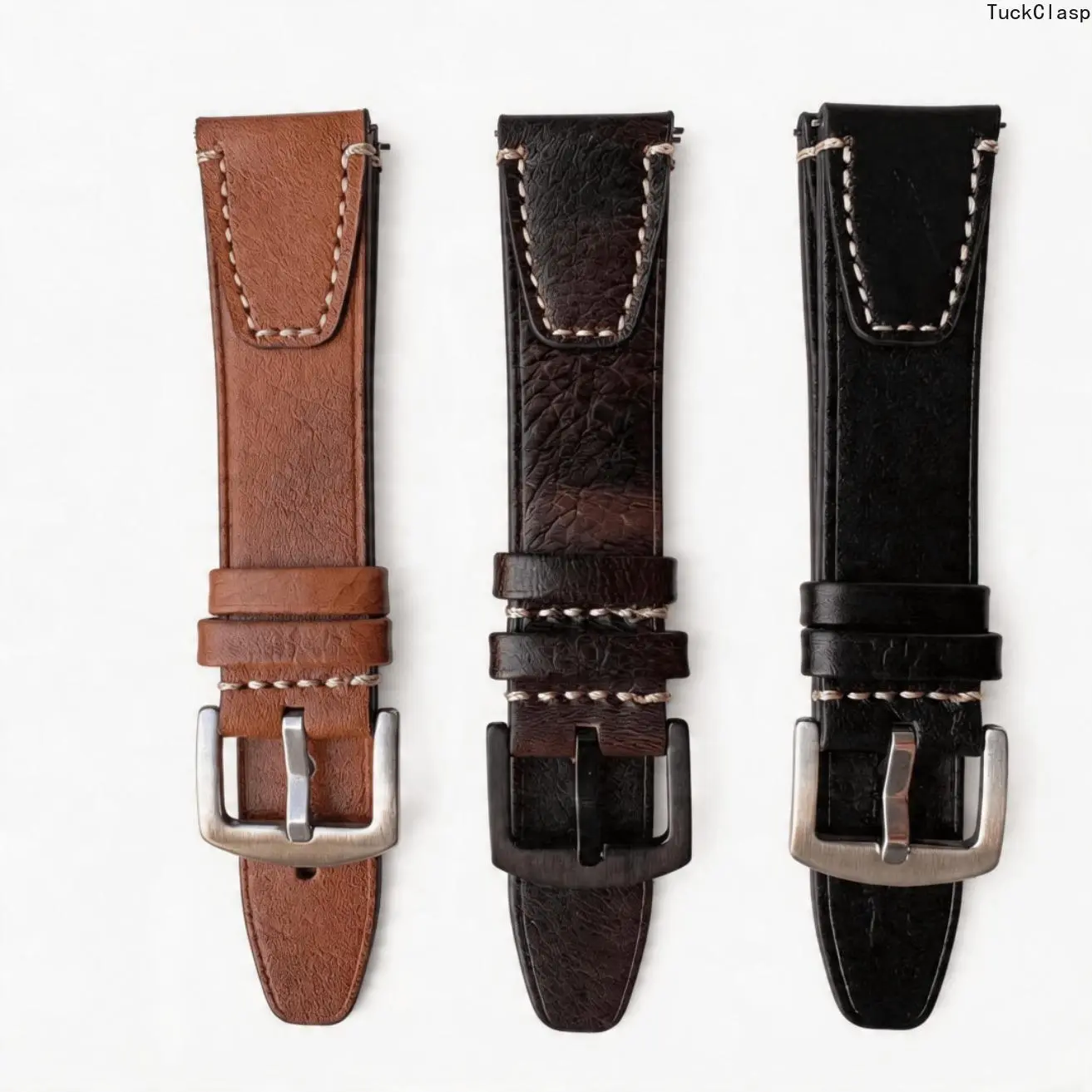 2026 New Handmade Genuine Leather Watch Strap - Vintage Motorcycle Style,  Pocket Flap Design,  Fits 20Mm, 22Mm, 24Mm Watches (Compatible with Traditional, for Samsung, Huawei