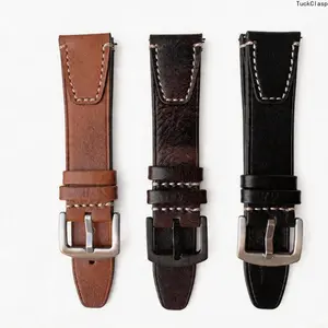 2026 New Handmade Genuine Leather Watch Strap - Vintage Motorcycle Style,  Pocket Flap Design,  Fits 20Mm, 22Mm, 24Mm Watches (Compatible with Traditional, for Samsung, Huawei