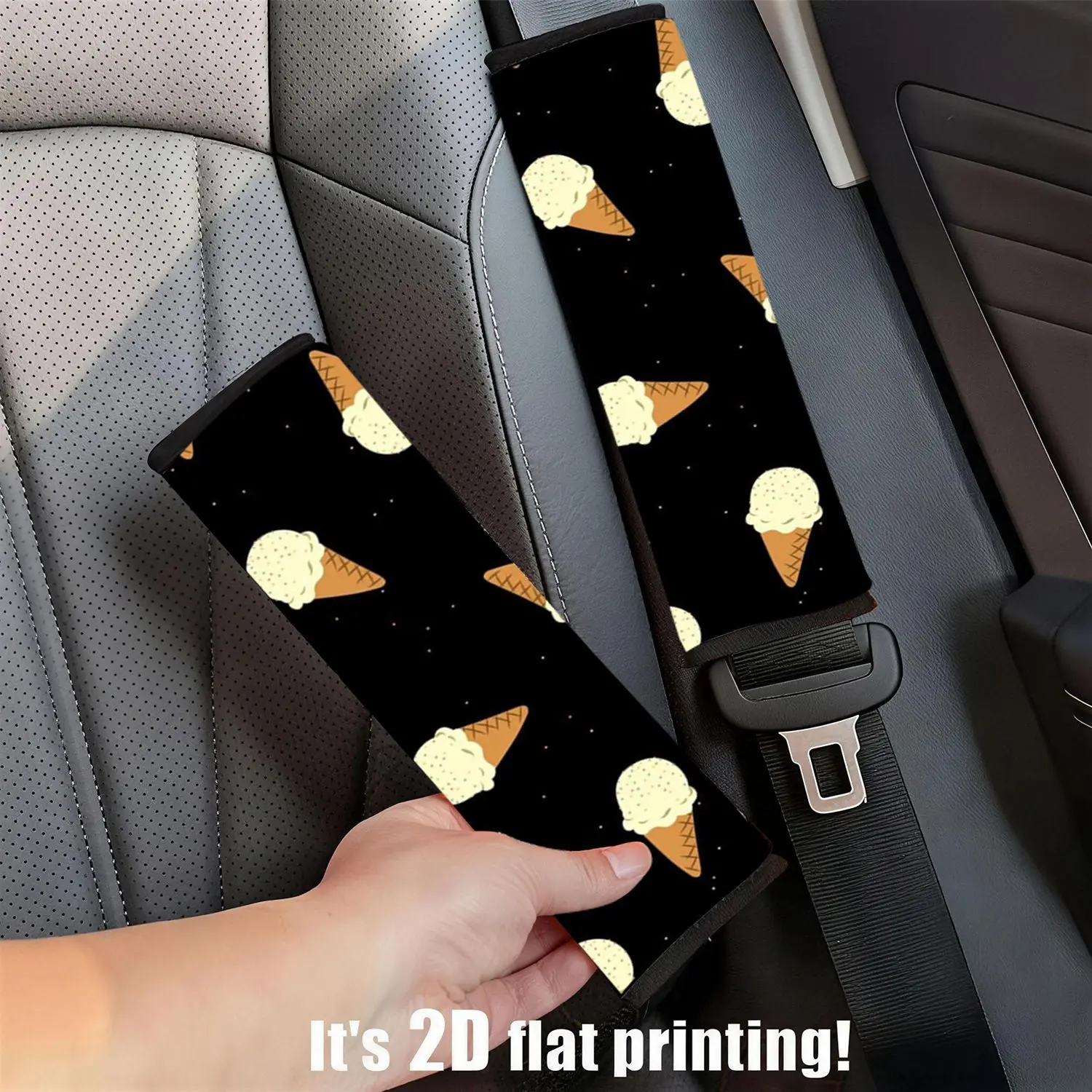 2PCS Modern Ice Cream Pattern Car Seat Belt Shoulder Pad, Fun Automotive Interior Decor Accessories, Universal Fit For Models And Seasons, Easy To Install Comfort Protector For Daily Travel, Trendy Ca