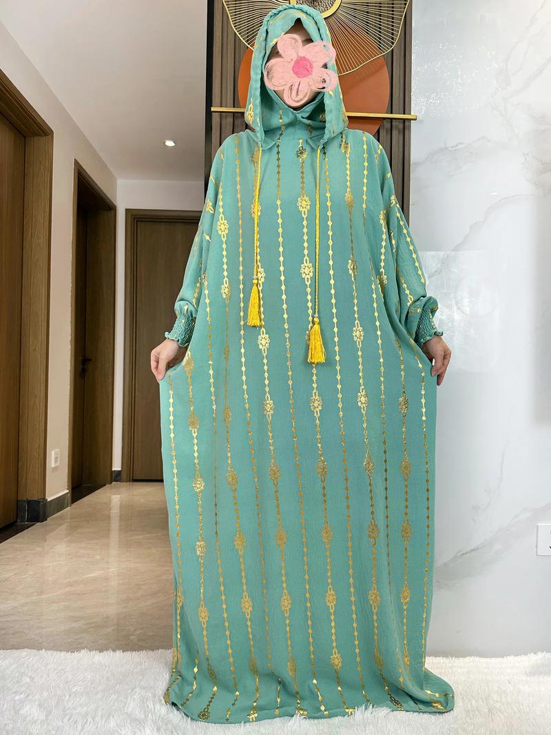 Islamic Abaya Kaftan Dress for Women 100% Cotton Soft Double Hat Cape Style Dubai Turkish Design Modest Outfit for Ramadan & Eid Loose Fit Modesty Muslim Clothing
