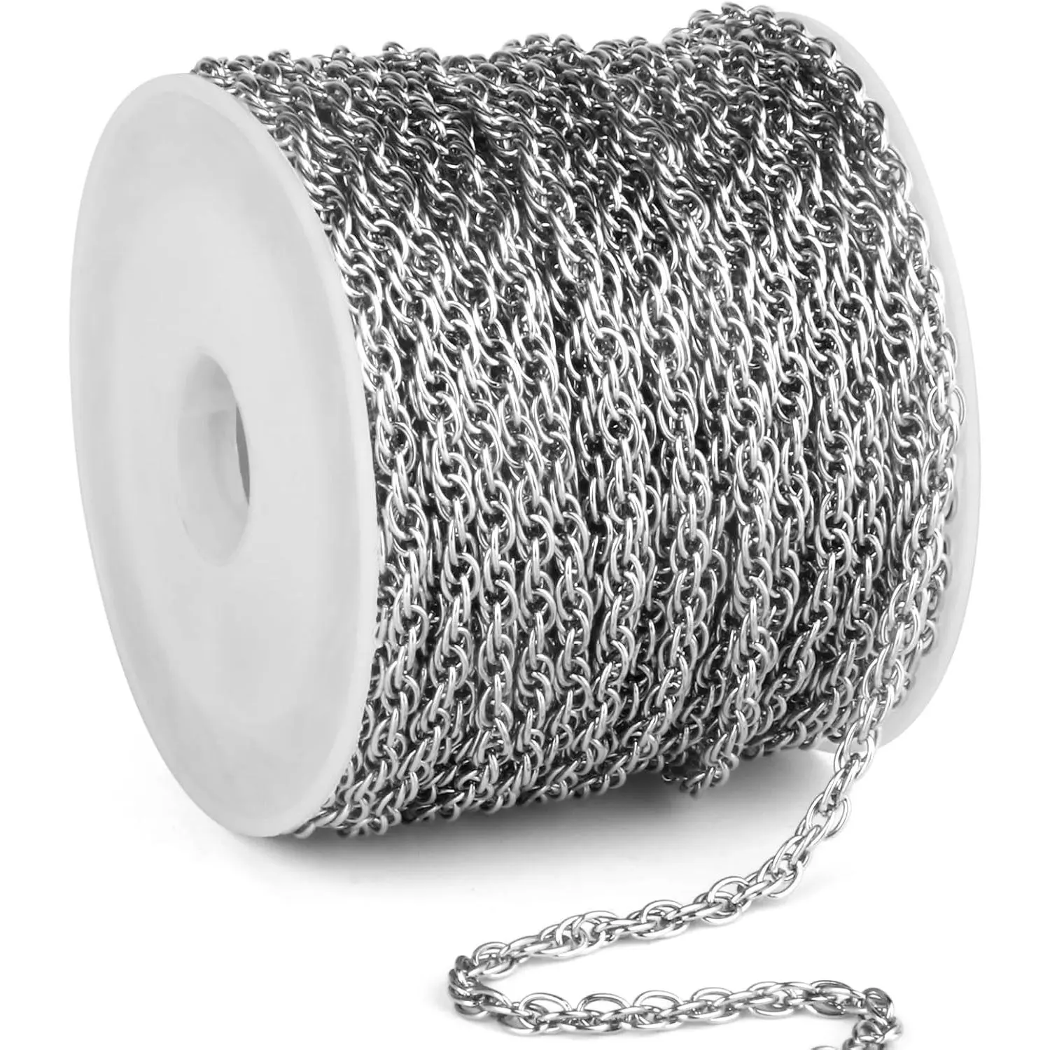 33  Stainless Steel Twisted  Chains Roll, 2.5mm 304 Stainless Steel Double Links Rope Chain Bulk Spool for  Making DIY Craft