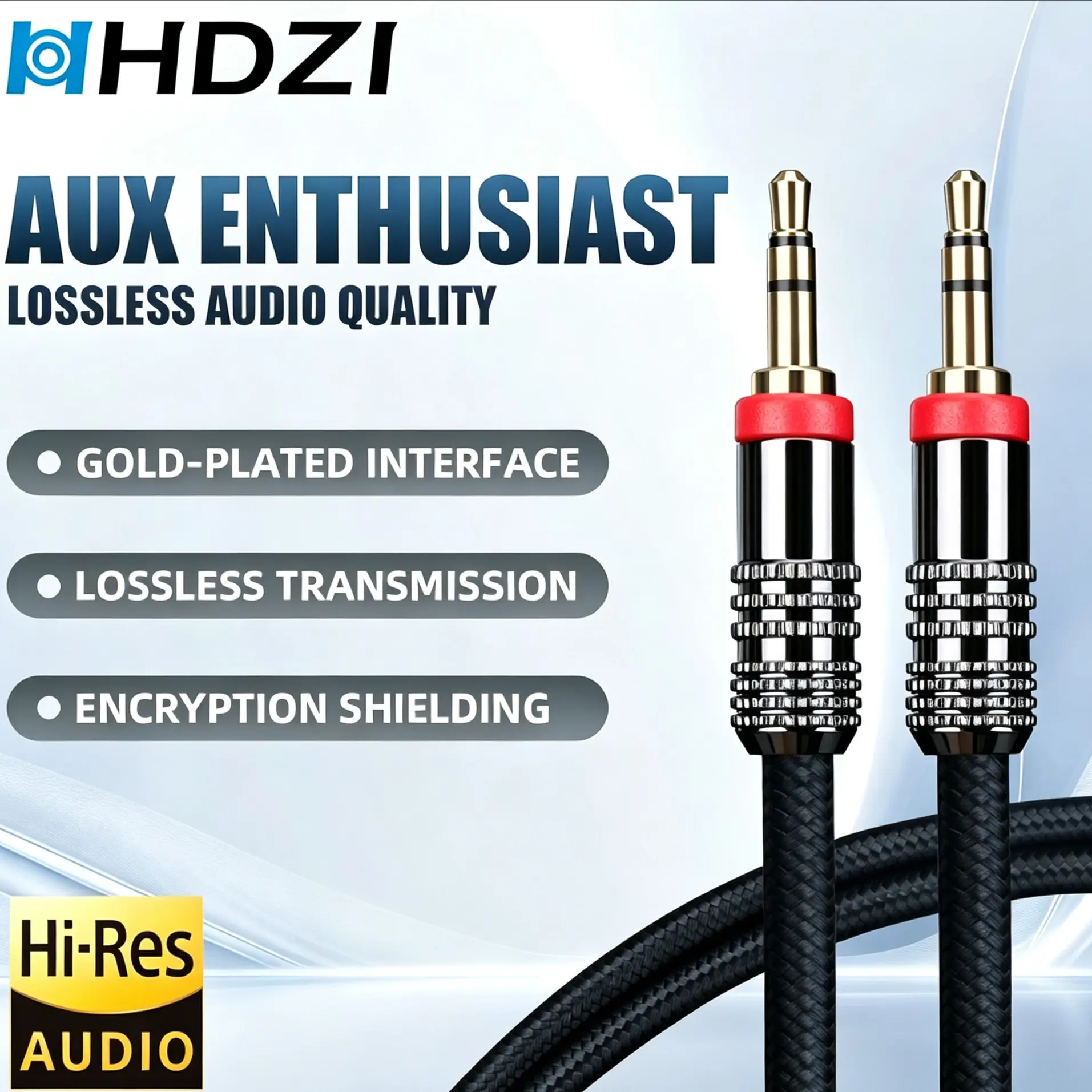 Hhdzi 3.5mm Aux Audio Cable, 24k Gold Plated Nylon Braided Wire, Compatible with Car, Phone, Computer, Speaker, Mp3 Player