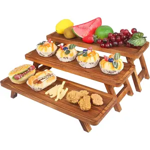 3 Tier Wooden Serving Tray Stand, Foldable Tiered Dessert Display Set for, Wedding, Birthday, Christmas, Rustic Charcuterie Boards Table