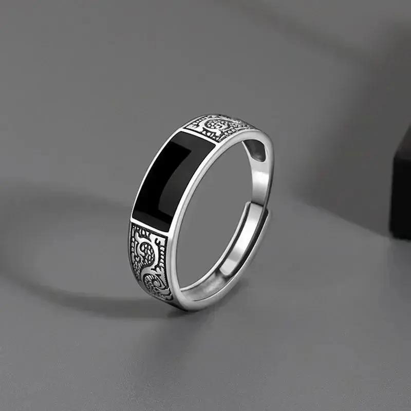 Vintage Dragon Motif Ring for Men, Hip Hop Titanium Steel Round Band with Adjustable Size for Party Wear, Engagement Ring, Male Wear