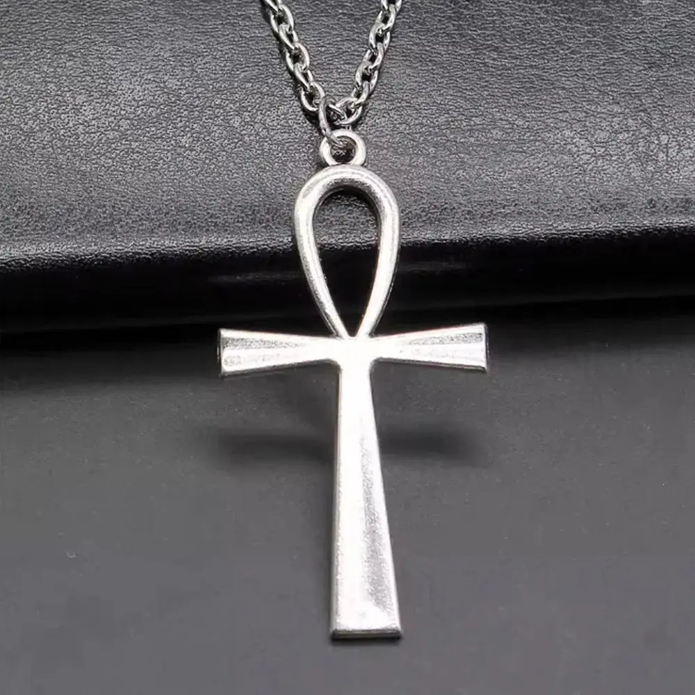 Women's Antique Silver Egyptian Cross Ankh Symbol Pendant Necklaces - Simple Classic Fashion, Short/Long Chains, Unisex Wear, Everyday Use Costume Jewelry