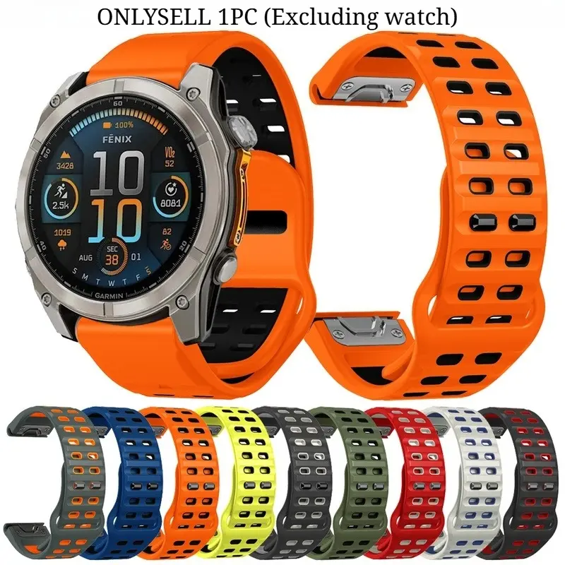 1 Pcs Sports Quick Release Pin Buckle Dual Color Silicone Watch Band Smartwatch Replacement Straps for Garmin Fenix 8 / Fenix E / Fenix 6X /  Fenix 6 Pro /  Fenix 5X / Fenix 5 Plus Smart Watch Accessories（Excluding Watch)