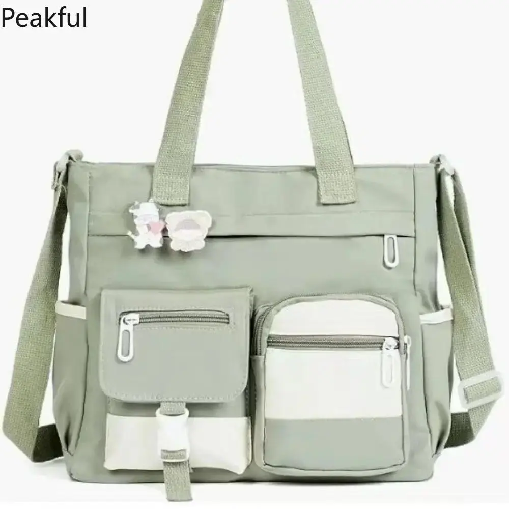 Lightweight Color Block Tote Crossbody Bag for Women, Waterproof Oxford Nylon Shoulder Handbag with Multiple Pockets & Adjustable Strap, Versatile Everyday Bag for School, Commute & Shopping