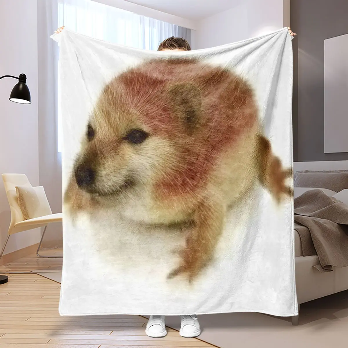 Realistic Shiba Inu Print Flannel Blanket, Soft Warm Anti-Pilling, Multi-Use for Home Sofa Bed Camping Office