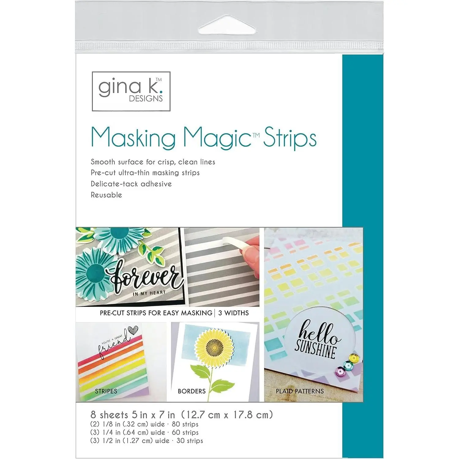 Gina K. Designs for Therm O Web Masking Magic Strips, Pre-Cut 1/8”, 1/4” and 1/2” Widths x 7'' Lengths - Combo Pack White