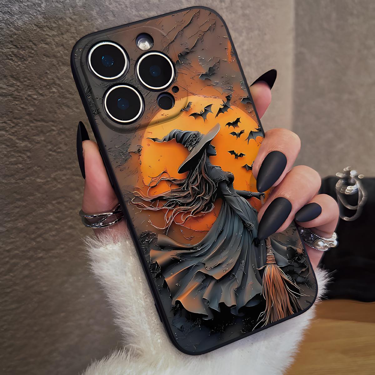 Halloween Witch Ghost Bat Pattern Mobile Phone Case , Soft Silicone , Fully Protected and Shockproof For iPhone 17 16 15 Pro Max 14 13 12 11 Plus 17e Cover