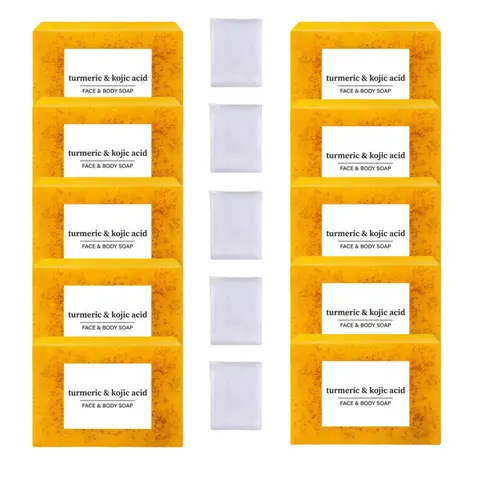 Lemon Turmeric & Kojic Acid Soap Bar, 10pcs/set Face & Body Wash Soap Bar with Soap Saver Bags, Daily Skincare Cleanser Sets for Men & Women Turmeric Cleansing Soap