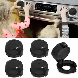 Childproof Stove Knob Safety Covers, Oven Knob Covers for Child Safety 5 Pack, Black Stove Knob Covers & Gas Stove Locks,Heat-Resistant Adhesive,Double-Key Baby Proof Covers for Gas/Electric Burner