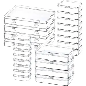 24 Pack Mixed Sizes Small Plastic Storage Containers Mini Rectangular Small Items Organizer Boxes with Hinged Lids and Labels for Craft Jewelry Beads