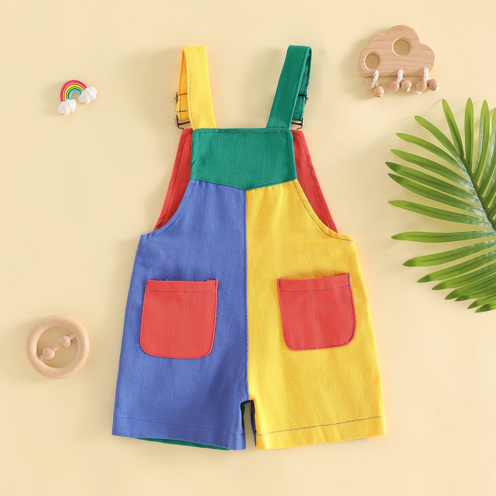 Imcute 90's Style Toddler Overalls Shorts Babby Boy Girl Suspender Romper Contrast Color Sleeveless Jumpsuit with Adjustble Shoulder Strap