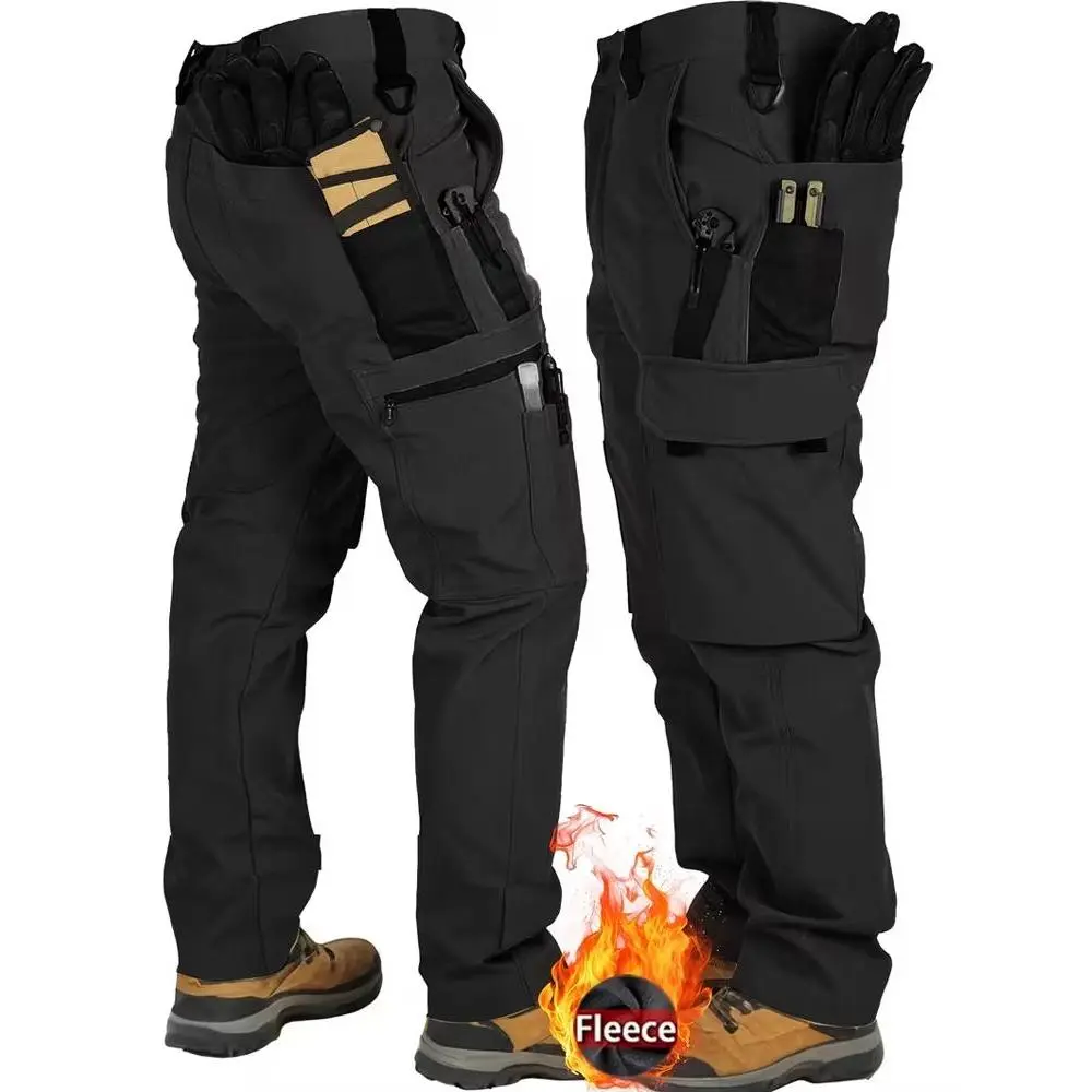 Homug Men's 2-Piece Winter Snow Work Pants with Insulation Inner Liner, High-Quality Work Tactical Pants, Thick Winter Style, Multiple Pockets, Windproof and Snowproof, Suitable for Outdoor Hiking, Fishing, and Leisure Travel