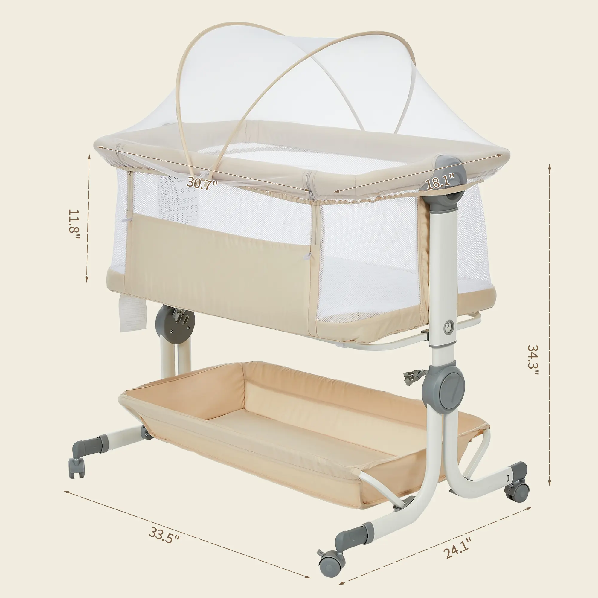Bedside bed - Custom khaki - Comprehensive Thirteen exclusive - USA + with mosquito net
