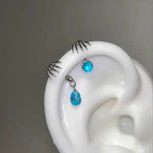 "Blue Claw!" Gothic-style demon earlobe and conch earrings, unique design water drop earrings.
