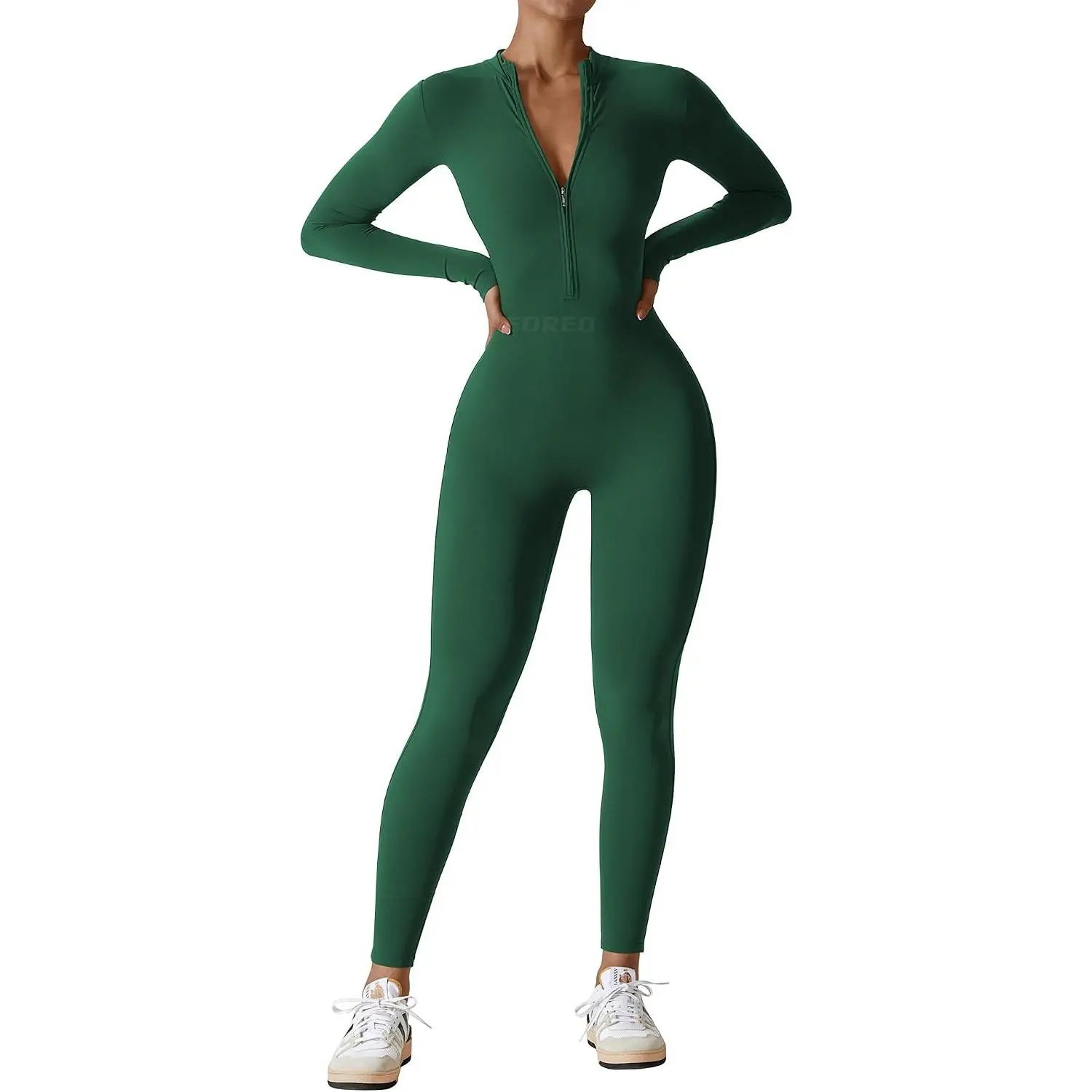 Women Long Sleeve Workout Jumpsuit Zip Up Romper Bottom Pants Bodysuit Bodycon Sexy One Piece