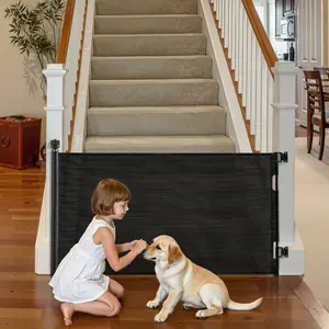VEVOR Retractable Baby Gate, Extends to 120 inch Extra Wide, 38.5 inch Tall, with Reinforced Fiberglass Strips, Avoids Crawling Through, Mesh Dog Gate for Decks, Doorways, Garages, Indoor, Black