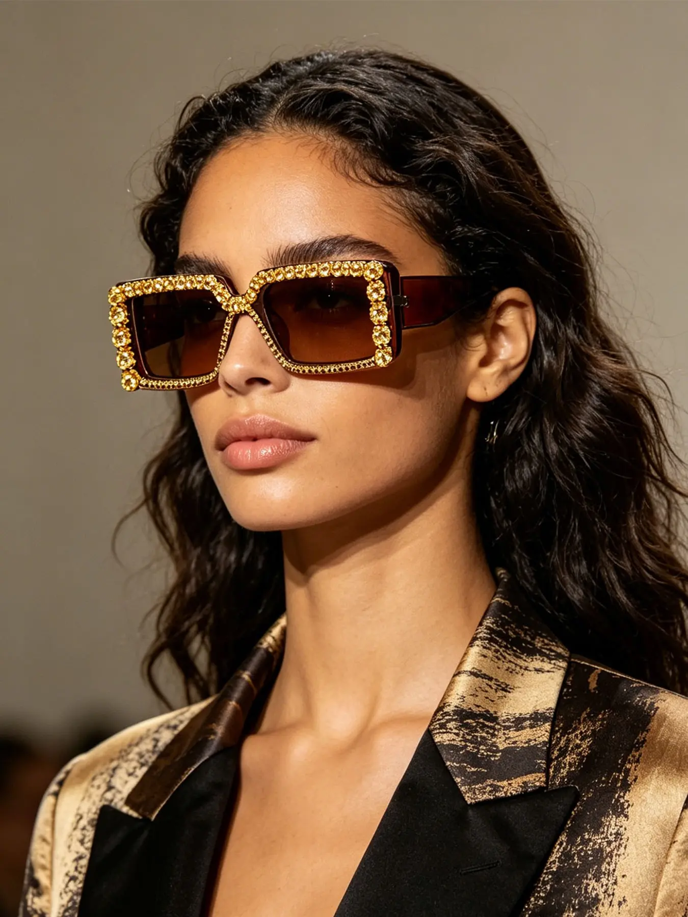 Personalized Rhinestone Sunglasses, European Style Square Frame, Uv400 Protection, Casual All-Season Glasses, Fashionable Driving Shades