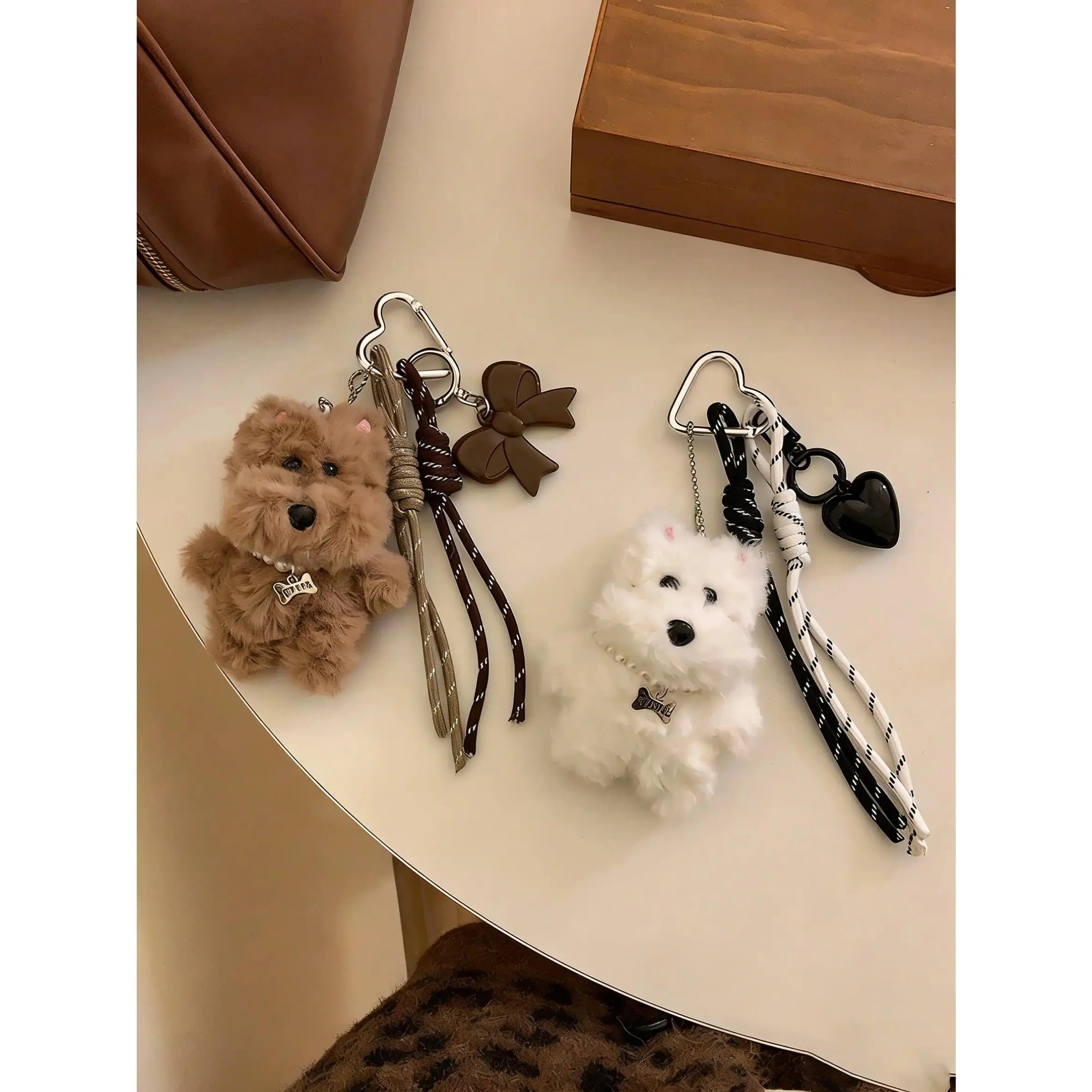 Cute Plush Puppy Shaped Bag Charm & Keychain, Soft Fluffy Dog Hanging Ornament Pendant, Adorable Everyday Decor Accessory For Backpack Handbag Keys, Perfect Small Birthday Gift For Women Girls