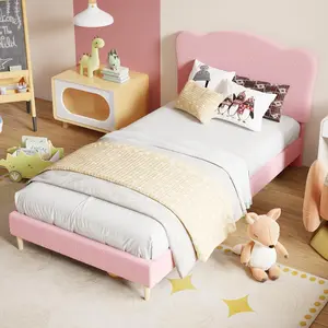 Garvee Upholstered Twin XL Bed Frame with Scallop Headboard, Low Profile Platform Design, Sturdy Wooden Slats, Noise-Free, No Box Spring Needed, Perfect for Youth Rooms, Pink Finish