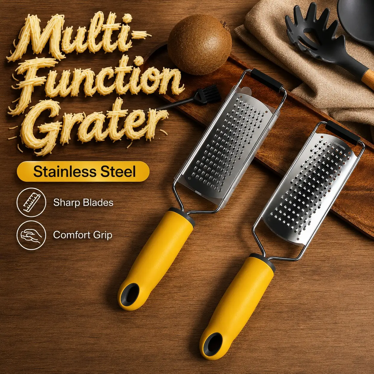 304 Stainless Steel Extended Grater/Slicer – Multifunctional Vegetable Shredder. Suitable for grating fine shreds of chocolate, lemon zest, and soap; efficient fruit and vegetable grater/slicer for potatoes and carrots.