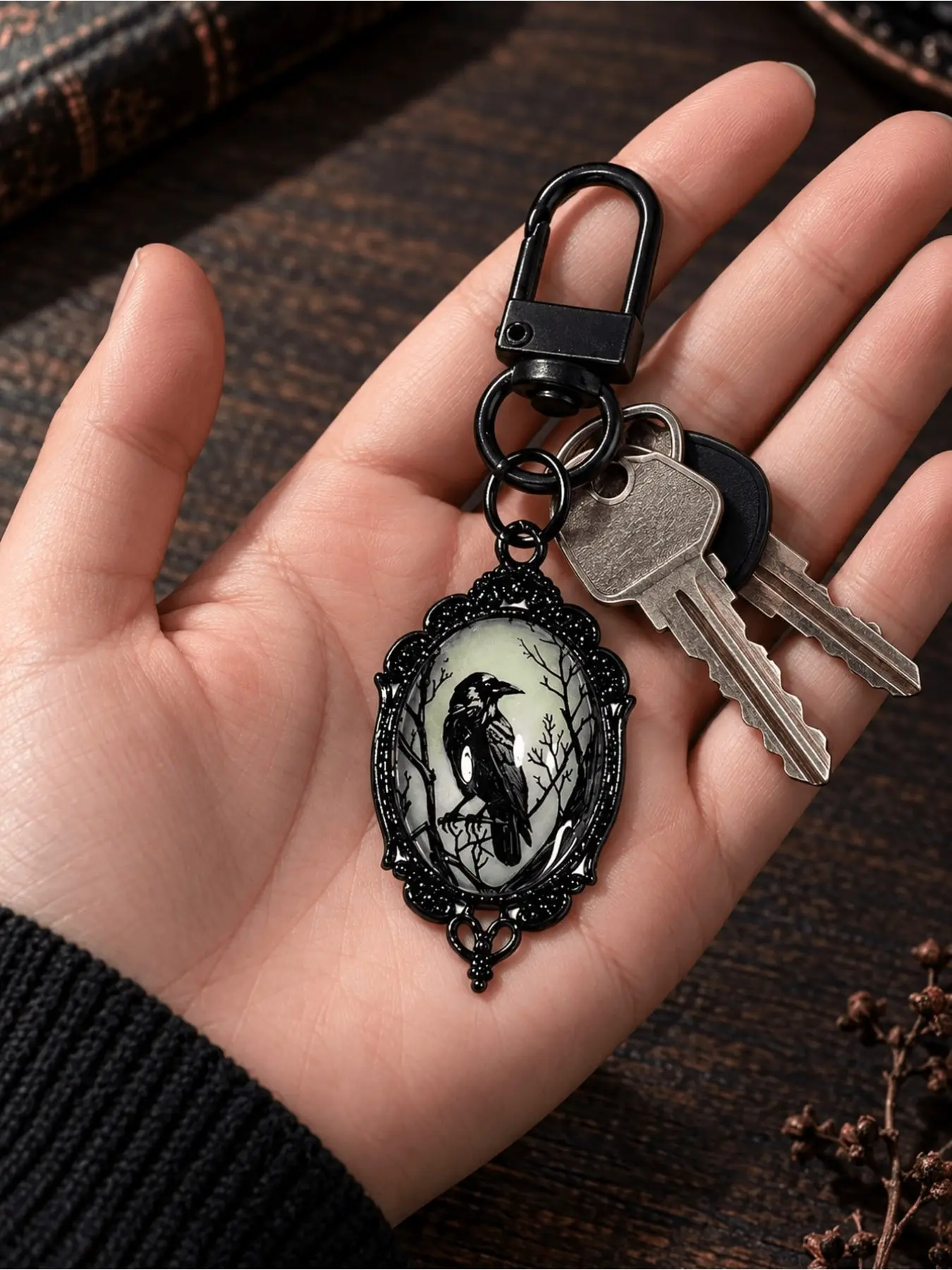 Halloween Gothic Night Light Bat Keychain, Retro Frame Oval Design, Dark Aesthetic Backpack Charm, Party Accessory for Goth and Witch Parties