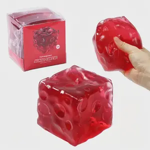 Jumbo Crystal Red Squishy Cube, Soft Sensory Stress Relief Toy, Jelly-Like Silicone