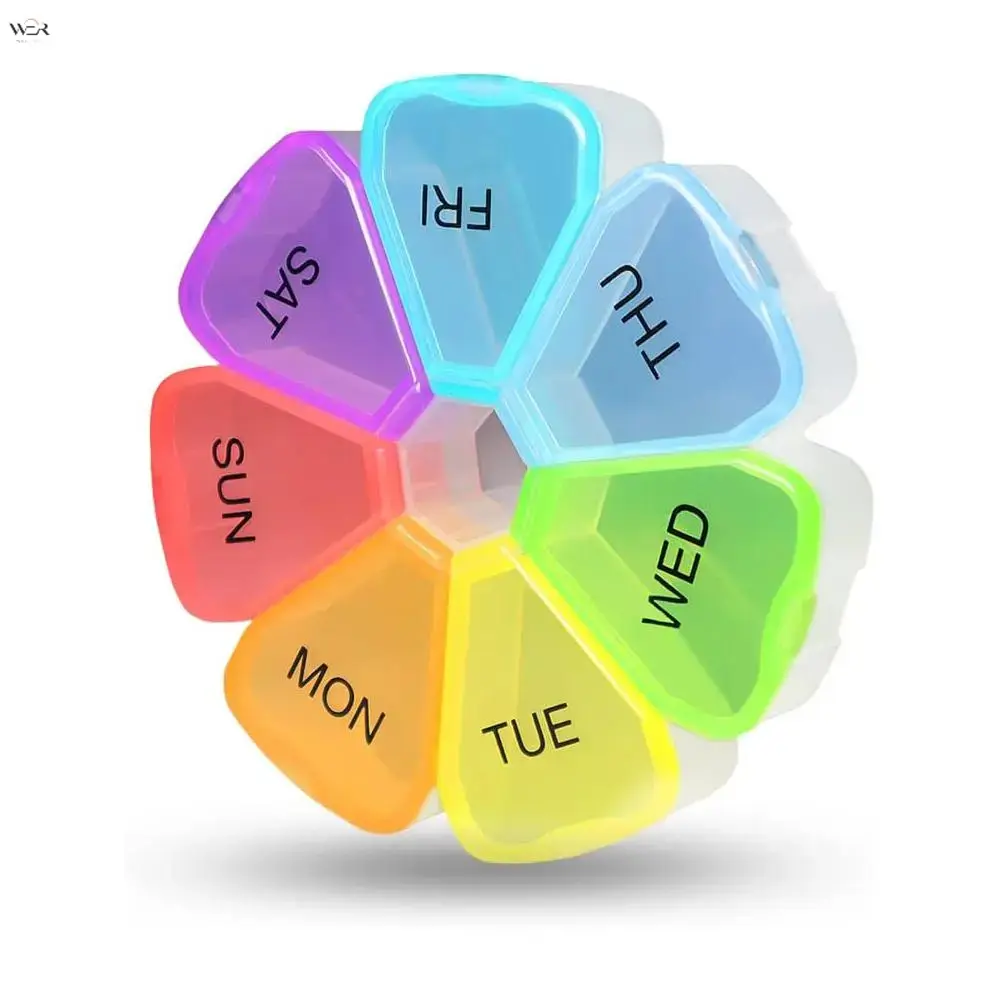 7 Day Weekly Pill Organizer, Colorful Flower Shaped Portable Pill Box, Travel Daily Medicine Storage Case for Vitamins, Capsules, Supplements