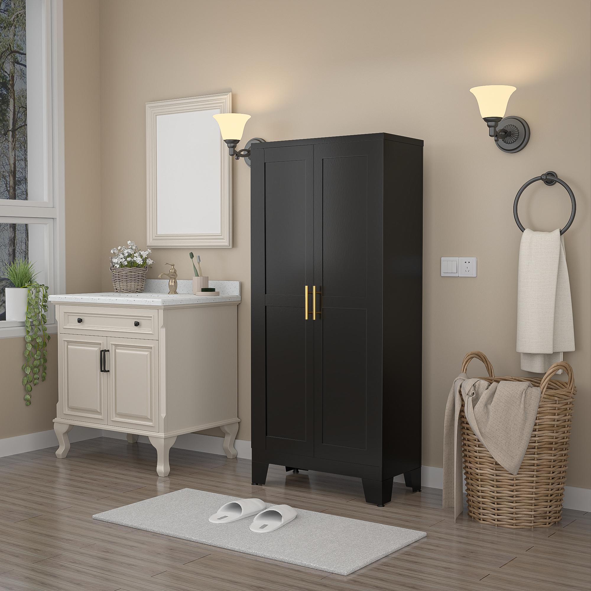 Metal Pantry Cabinet 47" with 2 Doors & 3 Adjustable Shelves, Kitchen Pantry Storage Cabinets for Dining Room, Living Room, Bathroom Furniture Organization storage cabinets drawer dresser  Cupboard Organizer