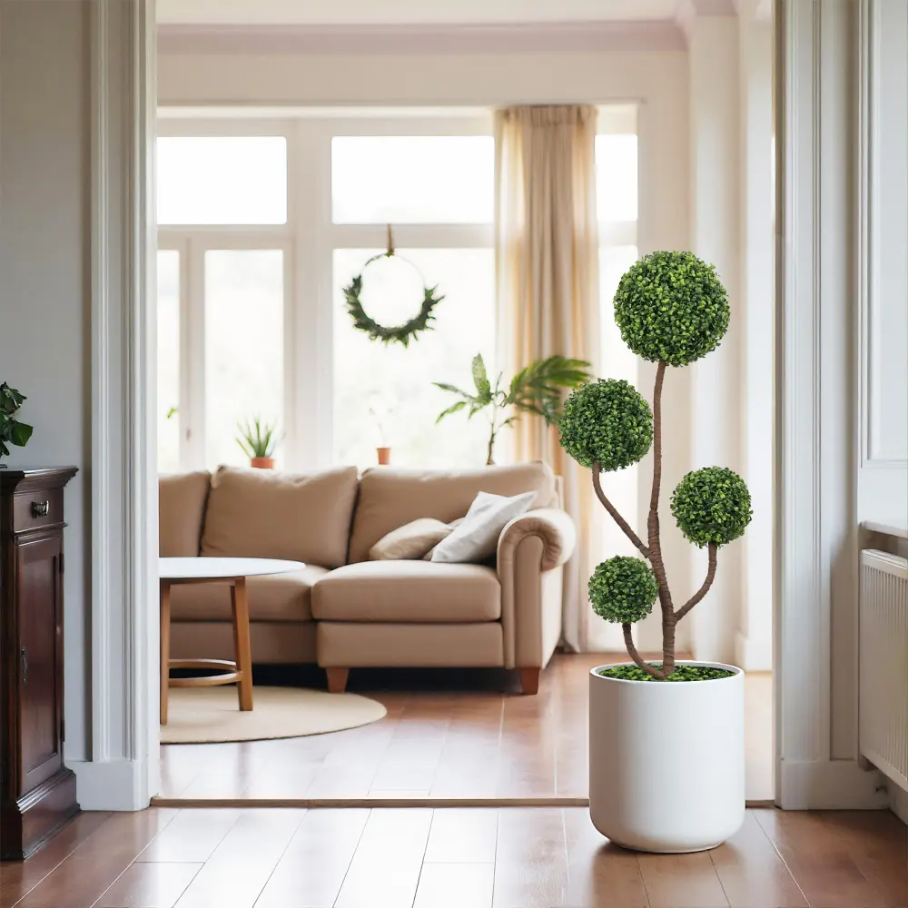 4FT UV-Resistant Artificial Boxwood Topiary Tree with Pot - Asian Faux Floor-Standing Greenery for Children’s Day, Daily Decor, Wardrobe, Study, Home Office Indoor Outdoor Accent (1 Pc), Garage