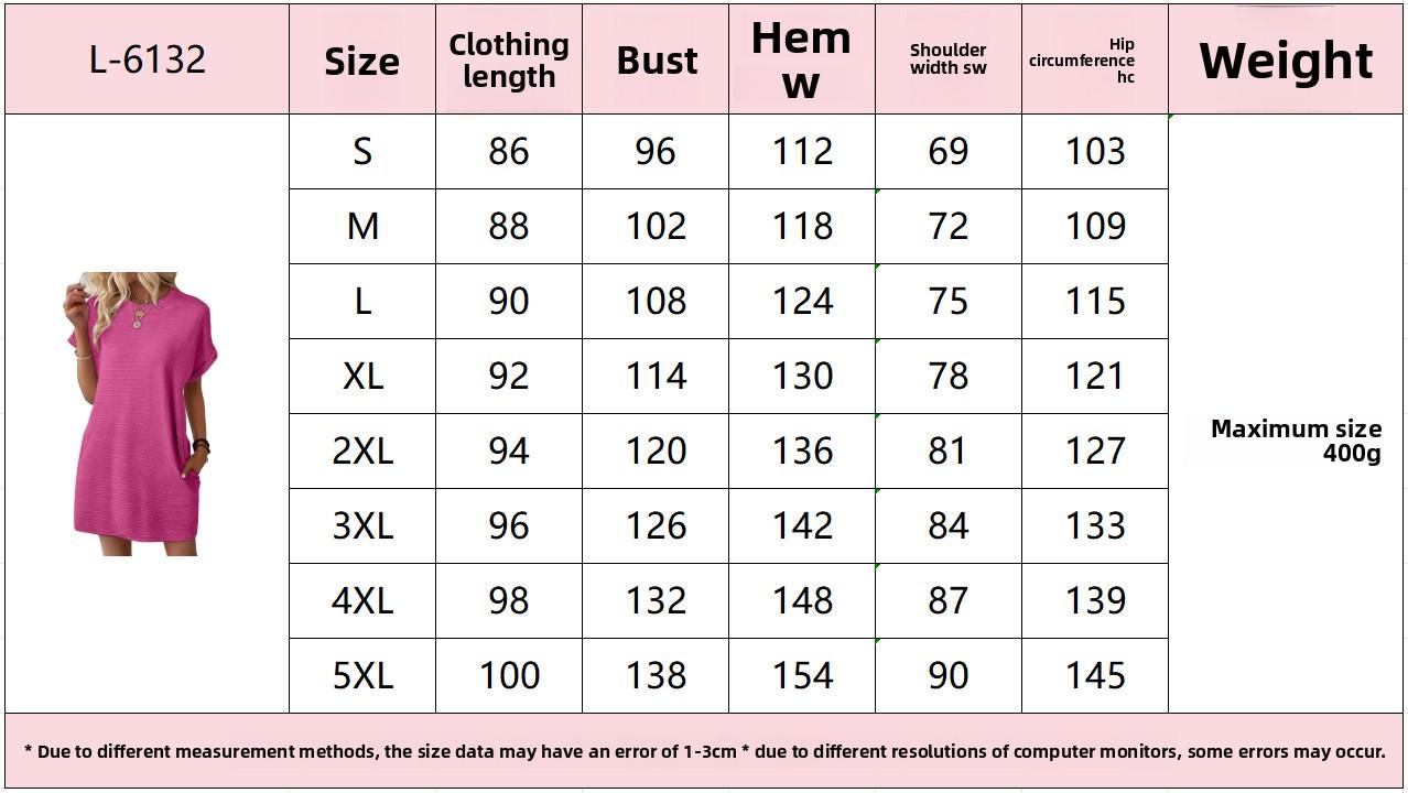 2026 Summer New Loose Crew Neck Pocket Solid Color Short Sleeve Dress for Women Casual Daily Wear Mini Dress