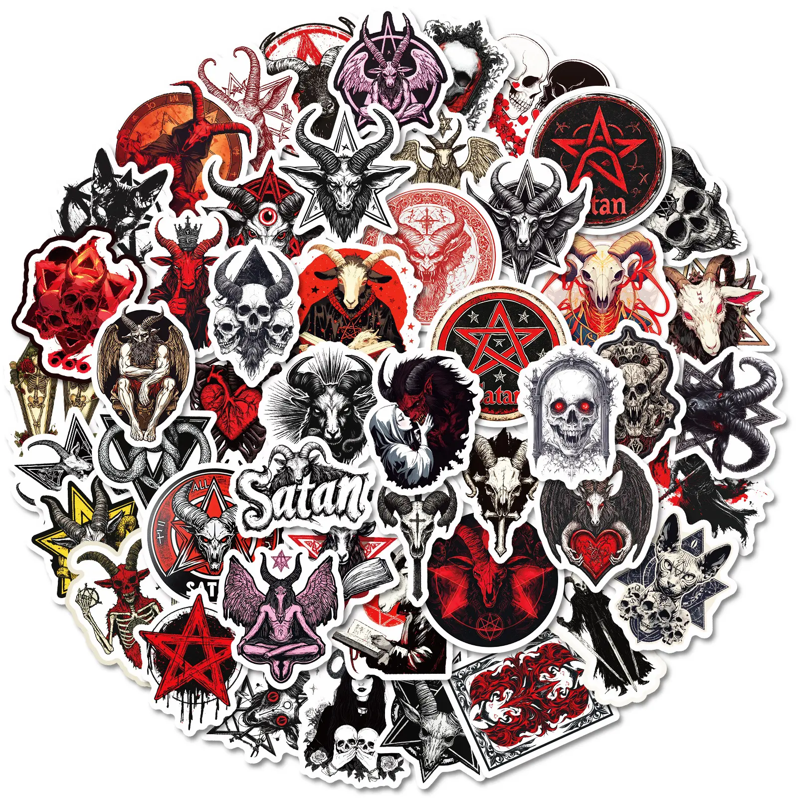 50Pcs Satan Horror Graffiti Stickers, Gothic Devil Pentagram Waterproof Vinyl Decals for Laptop Water Bottle Skateboard Car Luggage, Sticker For Cars, Dark Aesthetic Stickers for Teens Adults