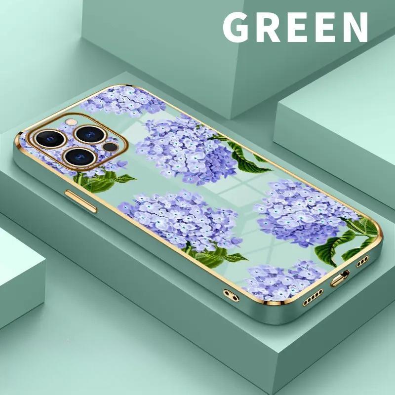 Darlingcase Electroplated TPU Phone Case for iPhone 17 Pro Max iPhone 16 15 14 Plus 13 12 11 Lavender Hydrangea Grace Pattern Classic Straight Design Scratch Resistant Softcase
