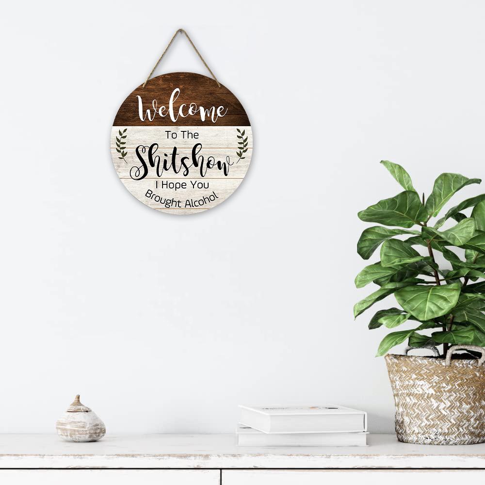 Welcome Wooden Sign, Letter Pattern Wood Door Sign, Funny Welcome Wall Hanging Plaque for Front Door Entryway Porch Bar Pub Farewell Party, Party Supplies, Decor