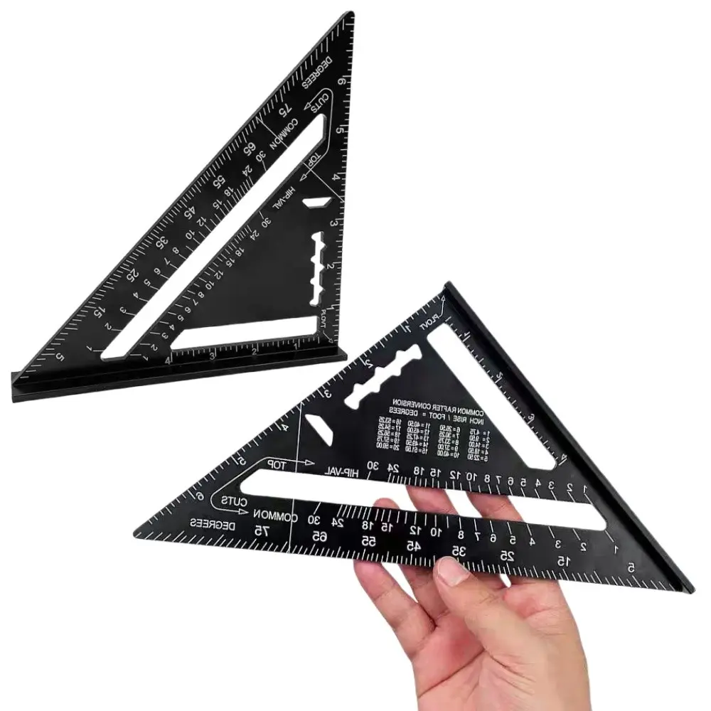 7-inch woodworking triangle ruler, aluminum alloy protractor, precision 90 degree angle ruler, multifunctional angle ruler, Woodworking Measuring Tool, suitable for DIY and handicraft projects, compact and portable in size