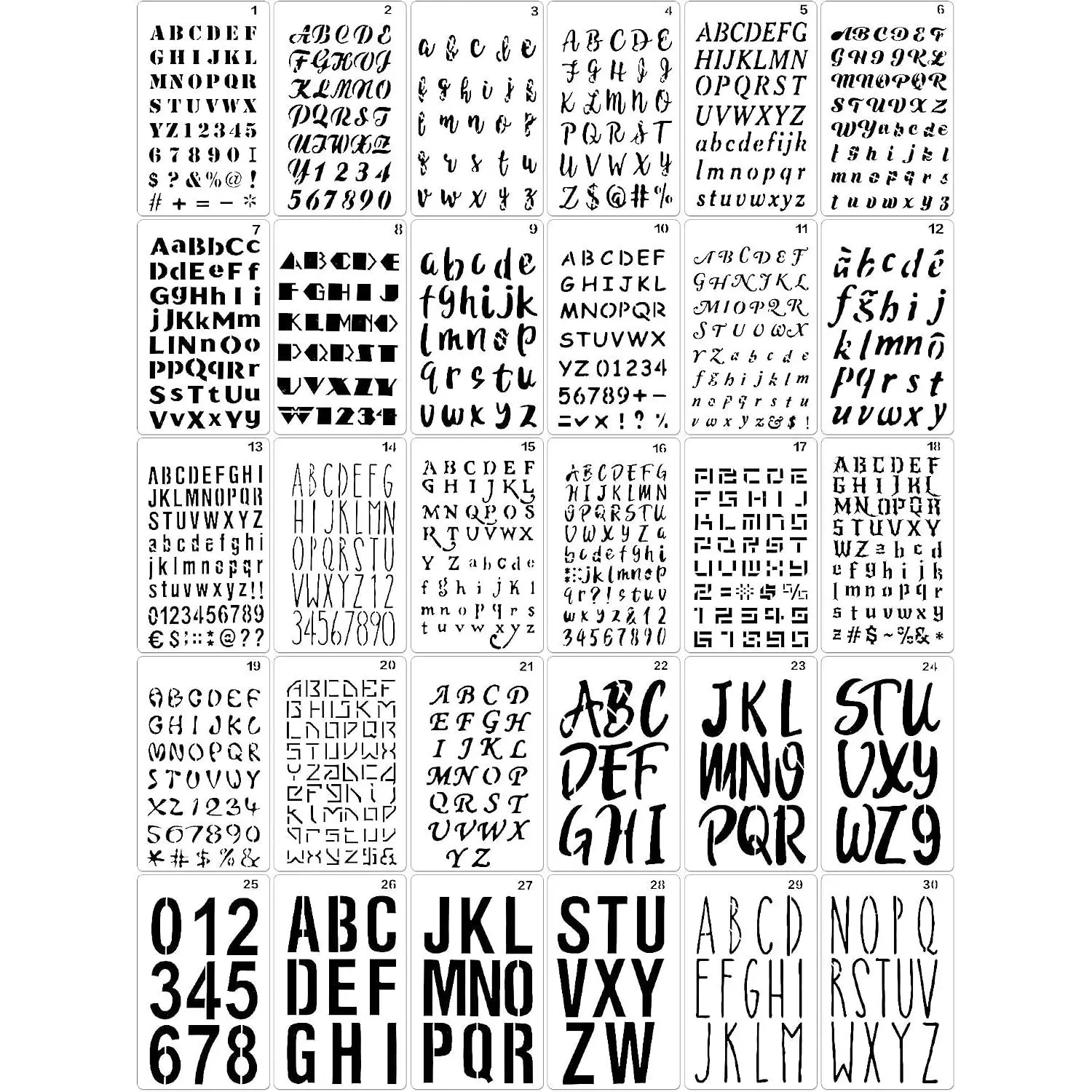 30 count Letter Stencil for Painting 4 x 7 in Plastic Number Alphabet Template | alphabet abc calligraphy stencils for journaling, letter stencils for scrapbooking painting,   plastic, 30 Sheets