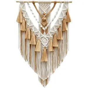 Macrame Wall Hanging & Wall Decor, Cotton Handmade Tapestry with Tassel, Woven Macrame Wall Art for Decorating Bedroom Living Room Apartment Nursery (Brown)