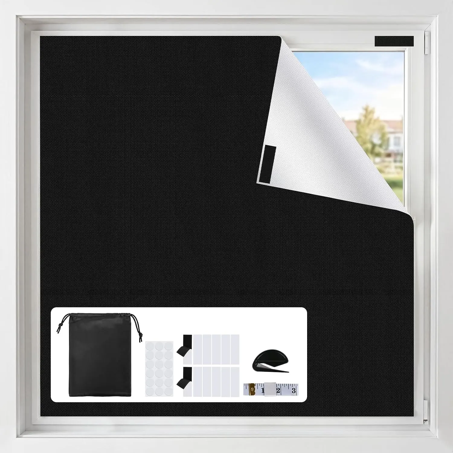100% Blackout Simple No-Drill Customizable Curtains, 57x39in Size, Suitable for Bedroom, RV - Home Supplies Curtains