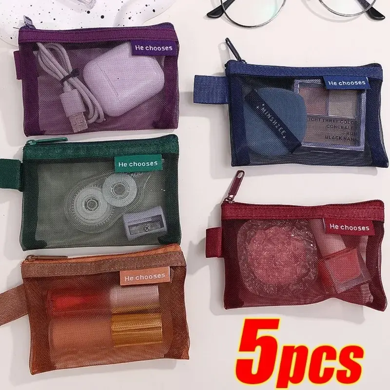 Mini Mesh Zipper Pouch, Minimalist Transparent Mesh Nylon for Travel & Purse Organization - Breathable Storage for Coins, Cables & Tech Accessories, Minimalist Decluttering, Mini Gadgets For Purse, Transparent Mesh Material