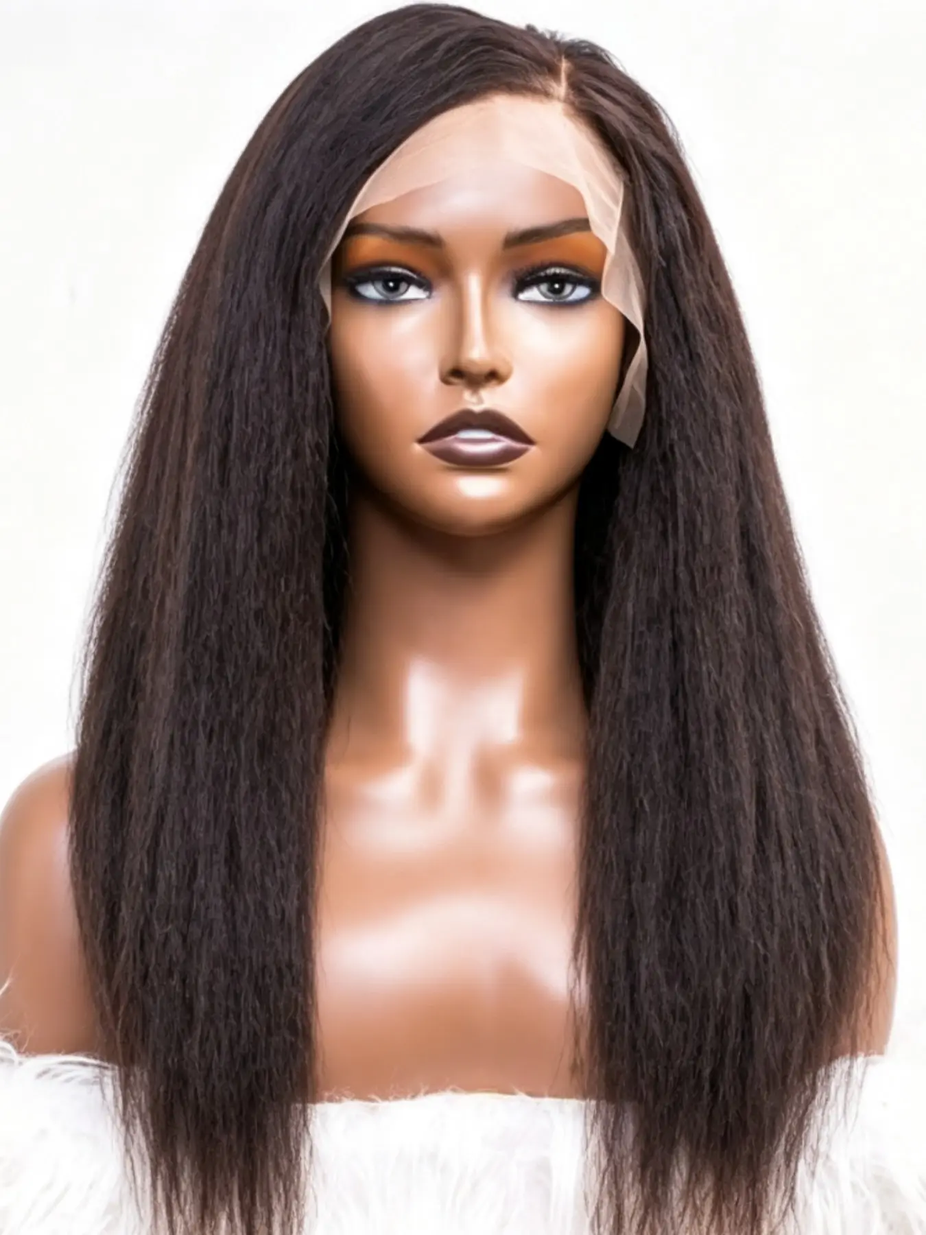 Soft 28-Inch Yaki Long Twist Straight Wig, 180 Density Lace Front, Synthetic Baby Hair, Suitable for Women Daily Wear