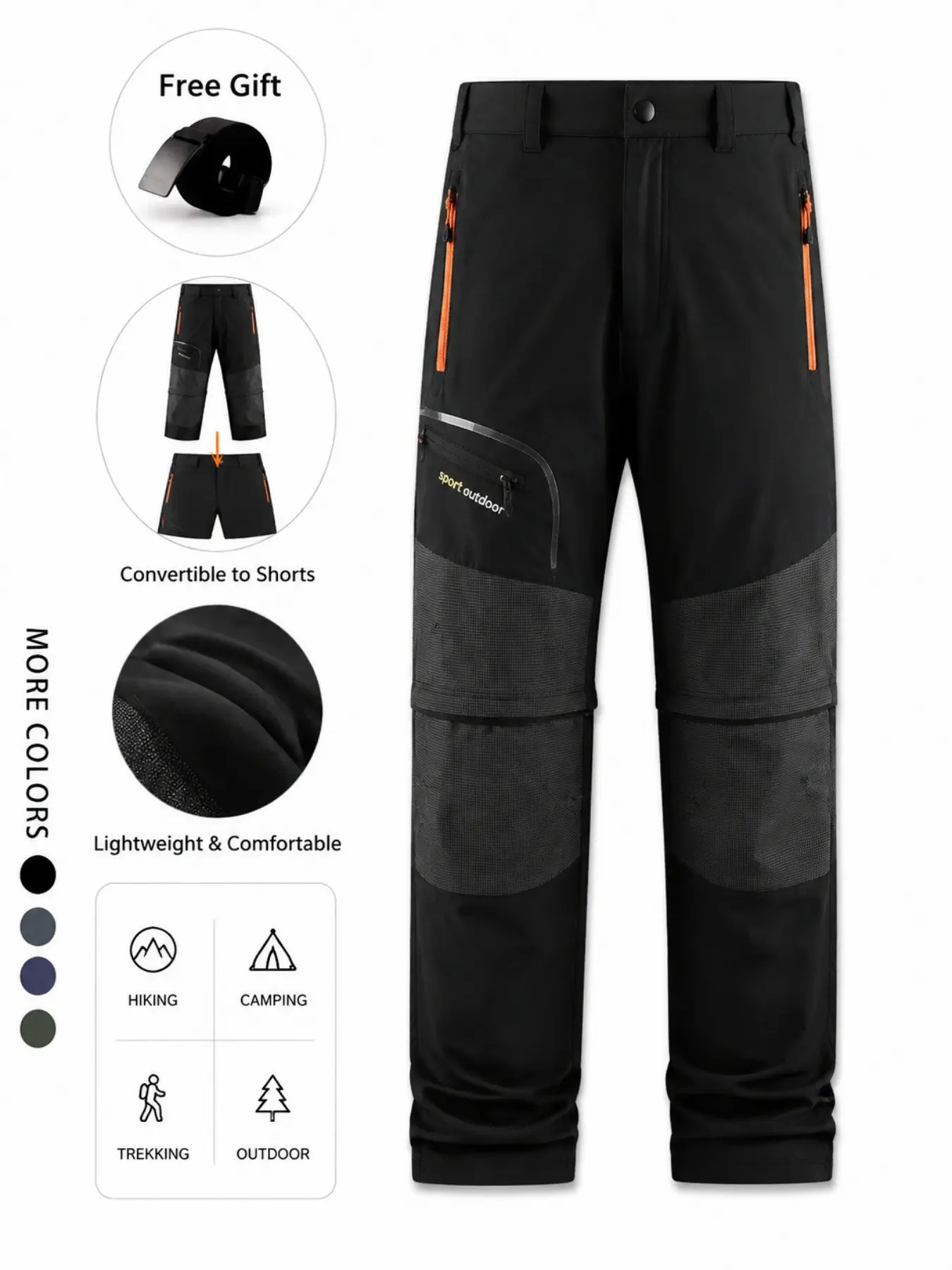 Men's Outdoor Detachable Raincoat Pants Rainproof, Multi-Functional Two-Piece Design, Lightweight Sportswear Workwear, Long and Short Pants Combined