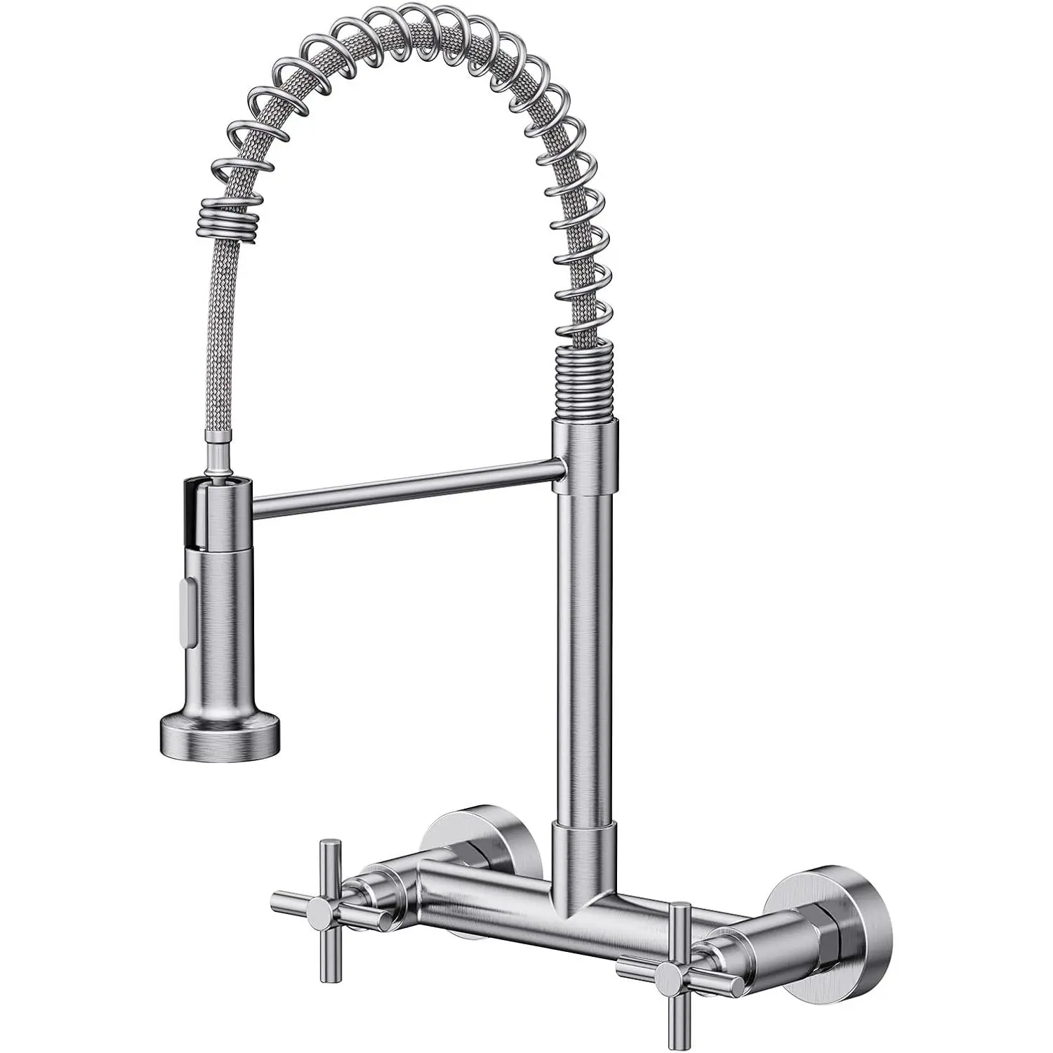 Wall Mount Faucet,  Kitchen Faucet, 8 Inch Utility Sink Faucet with 2 Functions Sprayer, Commercial Kitchen Sink Faucet  Handles for Laundry Room Restaurant Compartment Sink (Brushed Nickel)