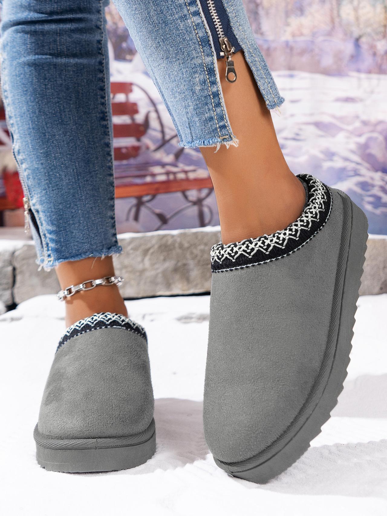 Womens Slippers Platform Mini Ankle Boots,Vegan Suede Upper,Warmly Cozy Fuzzy Fur-Lined Indoor Slippers Slip On Shoes for Out Door Black SpringStatements