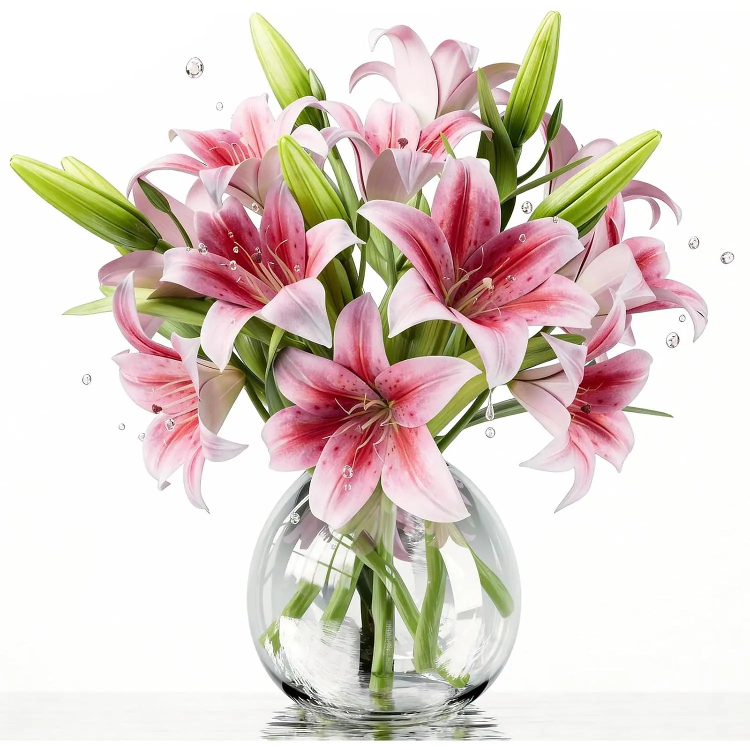 6PCS Artificial Lilies Set Short Stem Real Touch Artificial Flowers Pink