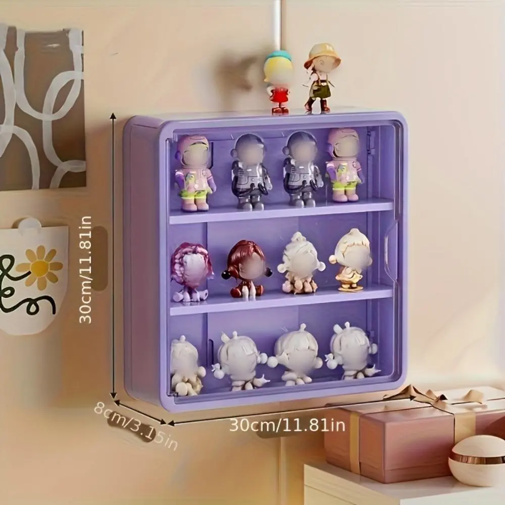 Magnetic wall-mounted blind box doll display and storage rack, Pop Mart figurine showcase with dust-proof blind box storage case, Shelf Display, Figurine Holder
