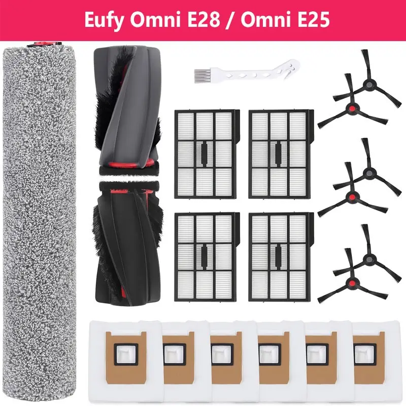 20 Piece Robot Vacuum Accessories for Eufy Omni E28/e25, Includes Main Brushes, Side Brushes, Dust Bags, Roller Cloth, Filters, Cleaning Tool